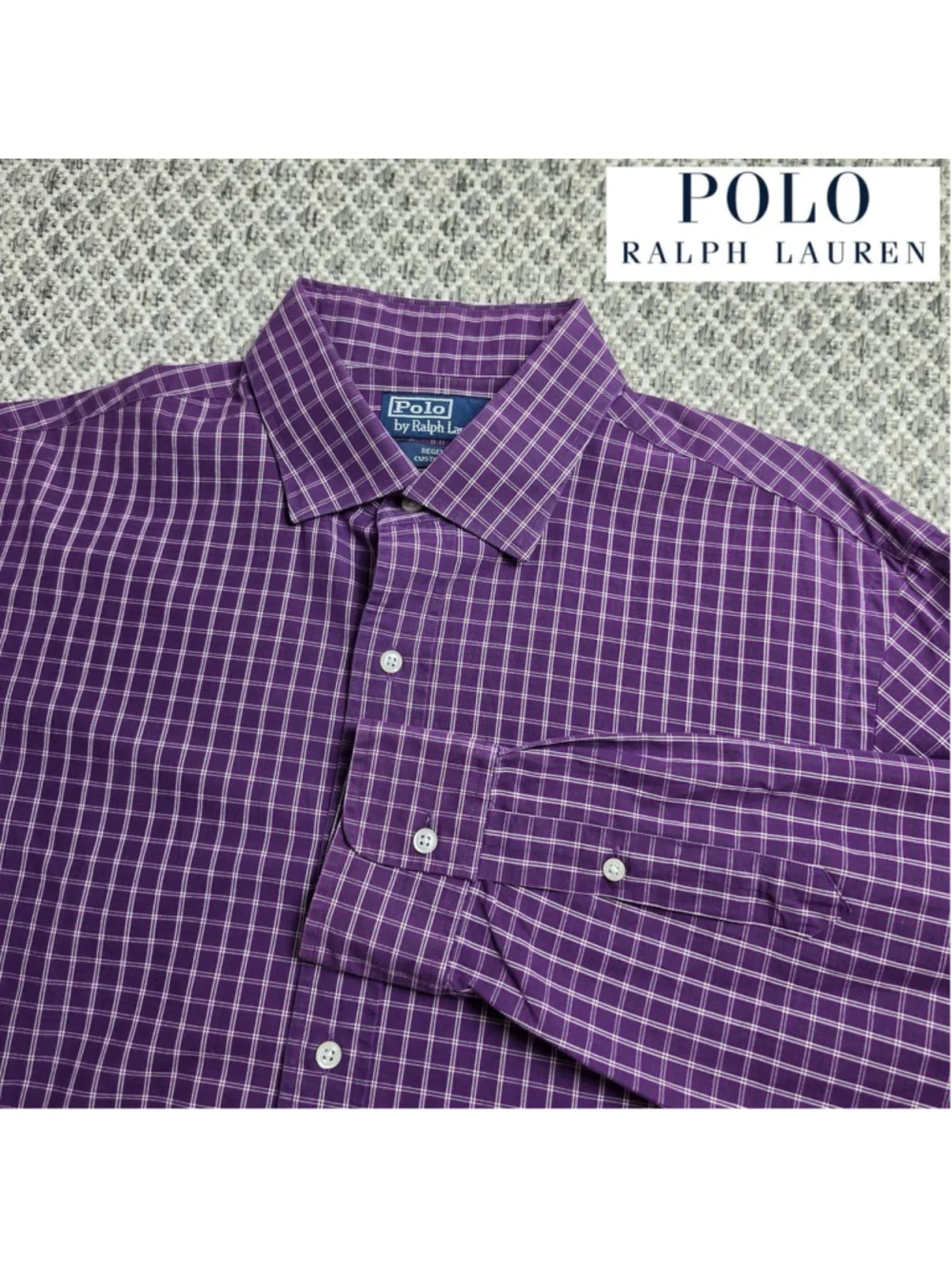 Polo Ralph Lauren Regent Custom Fit Purple Check Dress Shirt Mens 17 XL